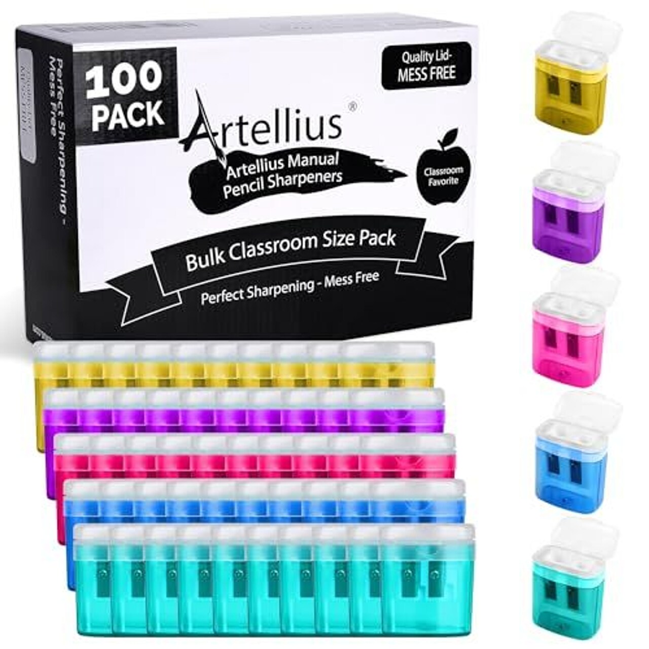 100 Pack Pencil Sharpeners Bulk, Double Hole Pencil Sharpener for School and Classroom Supplies, Colored Pencils Sharpeners for Kids, Handheld Pencils and Crayon Sharpener
